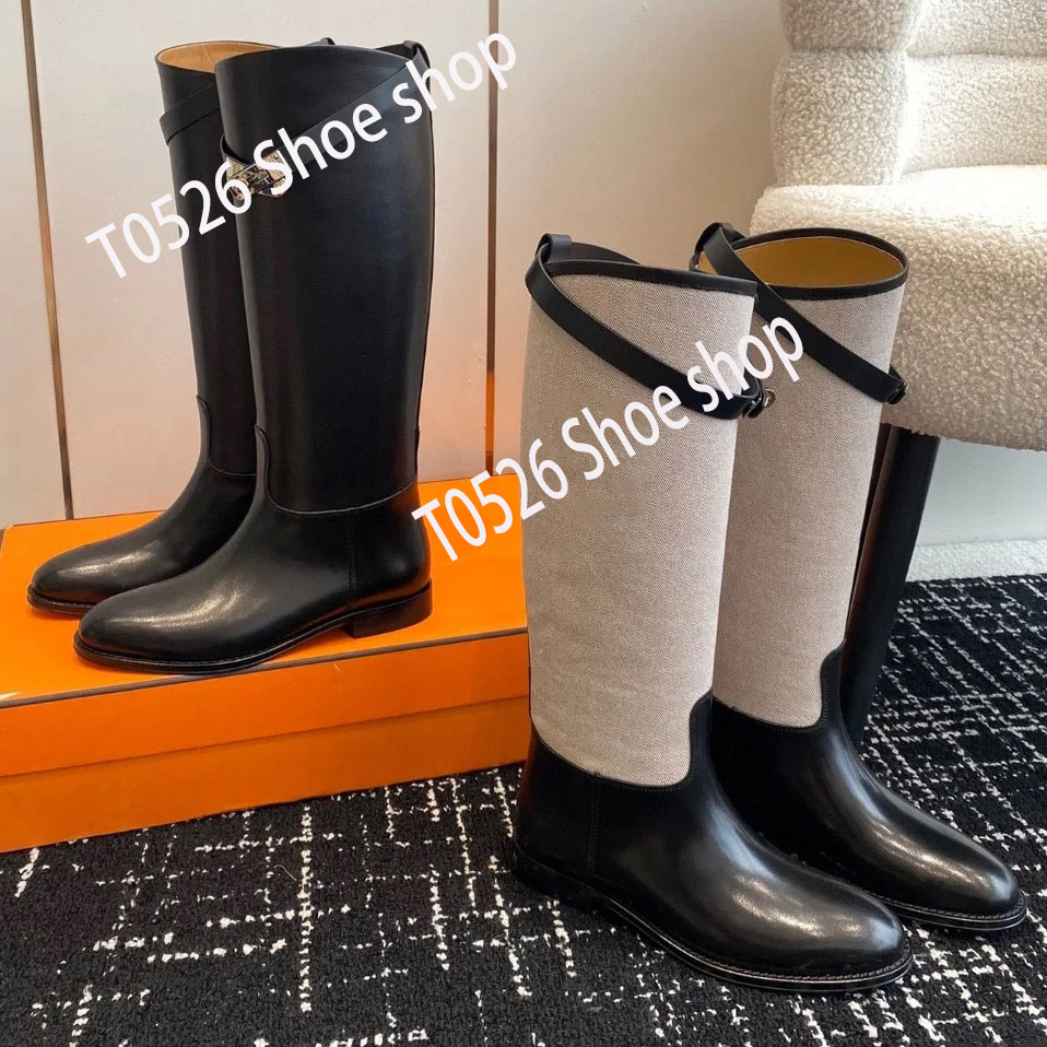 Women Knight Boots British Style Leather Diagonal Strap Buckle Design Knee High Heeled Boots Round Toe Platform Sole Fashion Winter Boots Size 35-40