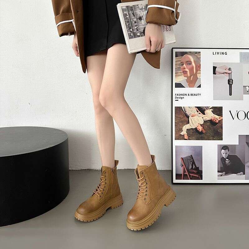 British Style Female Vintage Overalls Ankle Platform Martin Boots