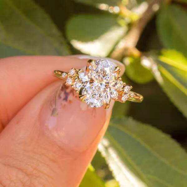 SPEEDIN Vintage Engagement Ring IGI VVS Oval Elegant Contour Diamond CVD Womens Gold Jewelry Lab Diamond Rings