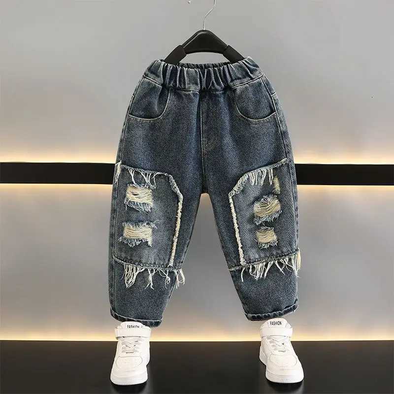 Baby Boy Ripped Jeans 2025 New Style Distressed Long Pants Boys Autumn Fall Trendy Kids ClothingT251017