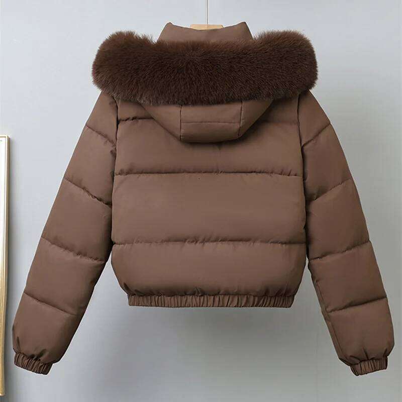 Winter Short Parkas Women's Cotton-Padded Clothes Add Veet Thicken Outerwear Fur Collar Removable Hooded Coats Warm Jackets