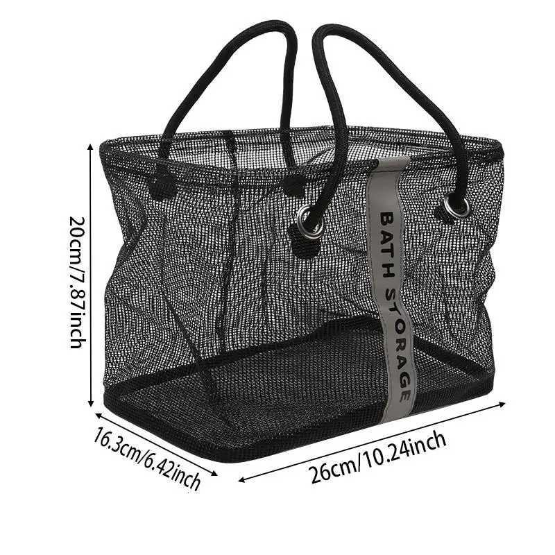 Portable Mesh Toiletry Bag Handle Quick Drying Large Capacity Bathroom Shower Travel Makeup Tote Handbag Organizer Basket W251017