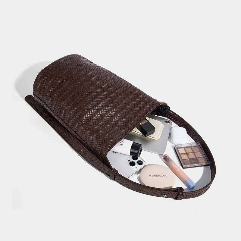 Handmade Woven Shoulder For Women Vegan Leather Tote Bag Beach Travel Handbags And Purses Designer Basket Bucket Bags