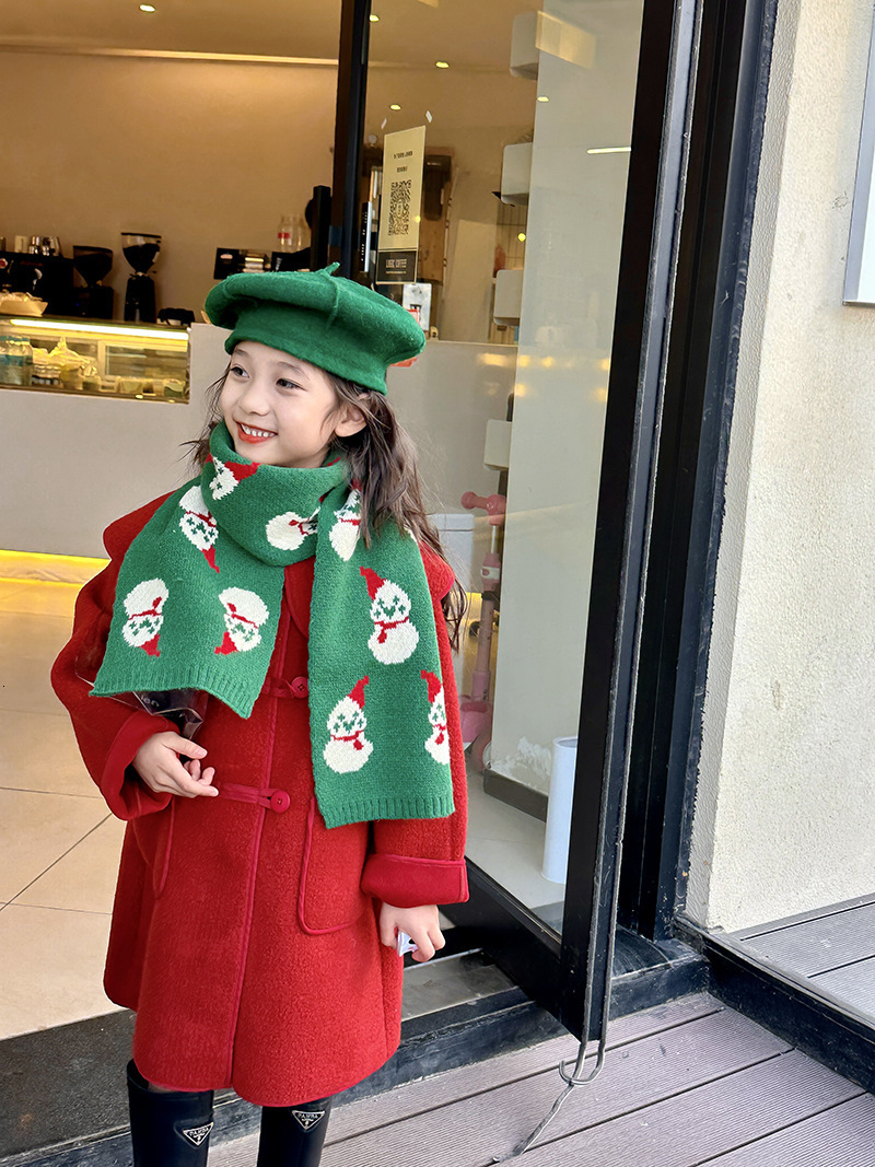 Korean Children's Autumn Winter Scarf New Style Knitted Neck Warmer Boys and Girls Christmas Jacquard Red