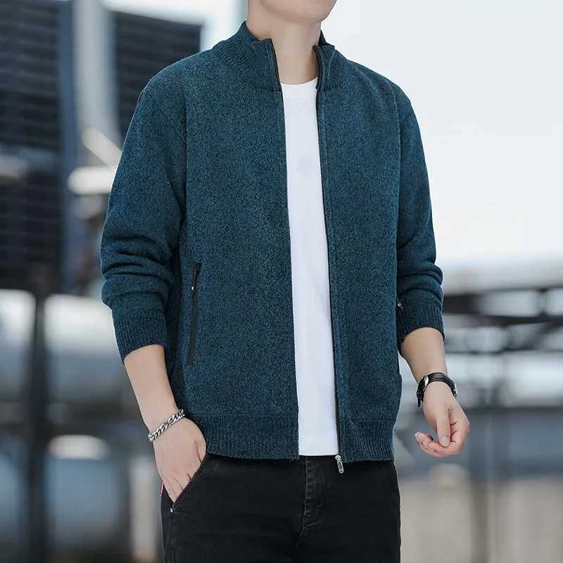 Mens Sweater Cardigan New Knit Jacket Solid Color Stand Collar Zipper Pocket Thickened Warm Thermal Jumper Jackets Coat J251017