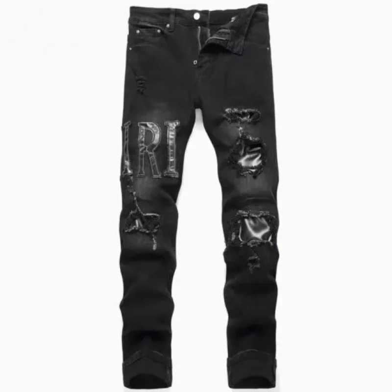 Trendy Korean Style Embroidered Jeans Mens High Waist Slim Fit Stretchy Pants Small Footed Fashionable CrossBorder Casual Trou1 Y251105