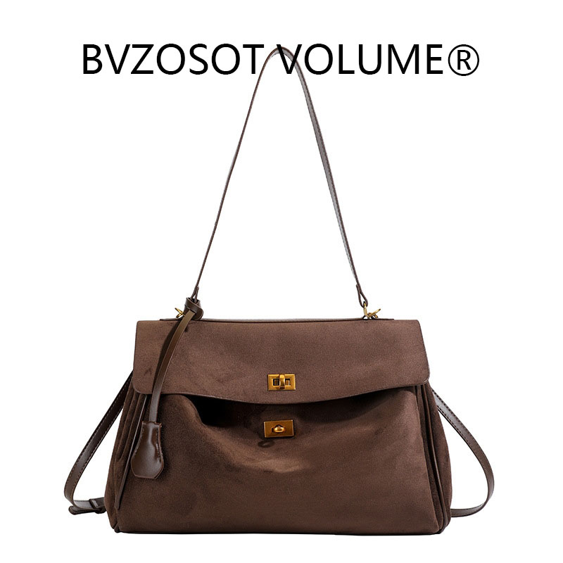 High-end suede handbag for women 2025 new style large capacity commuter tote bag single shoulder and armpit style