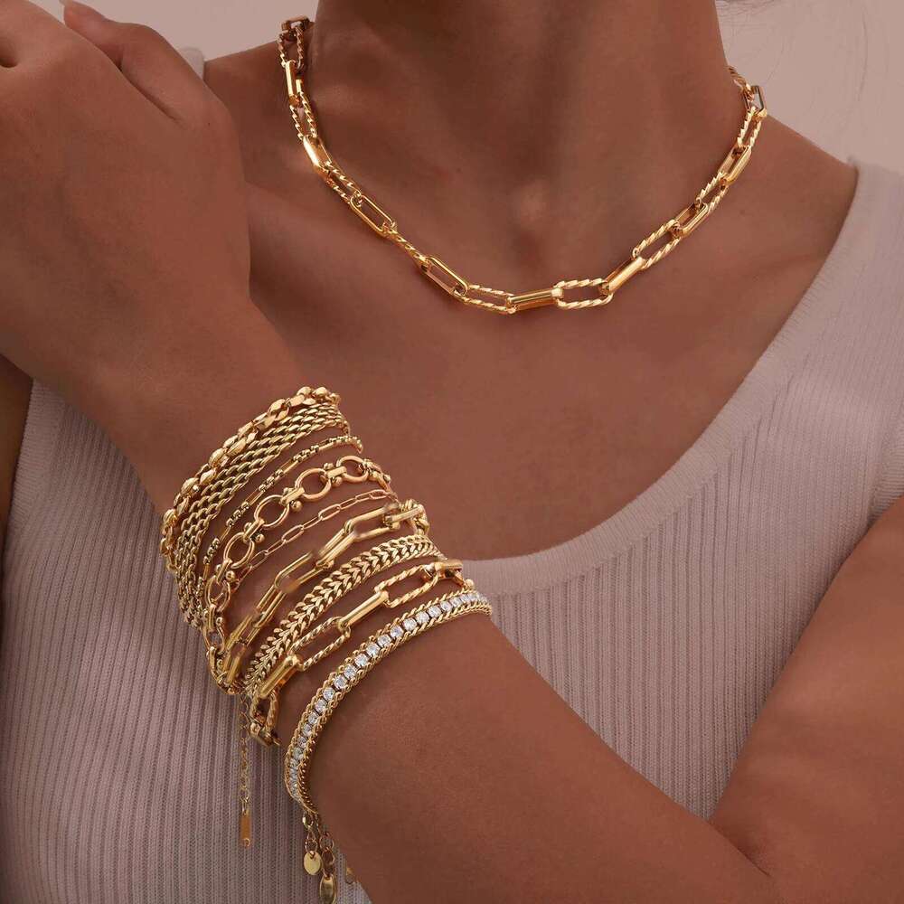 Women Stainless Steel Chain Bracelet, Gold Plated Twist Paperclip Adjustable Link Bracelet,Chunky Stackable Layered Jewelry