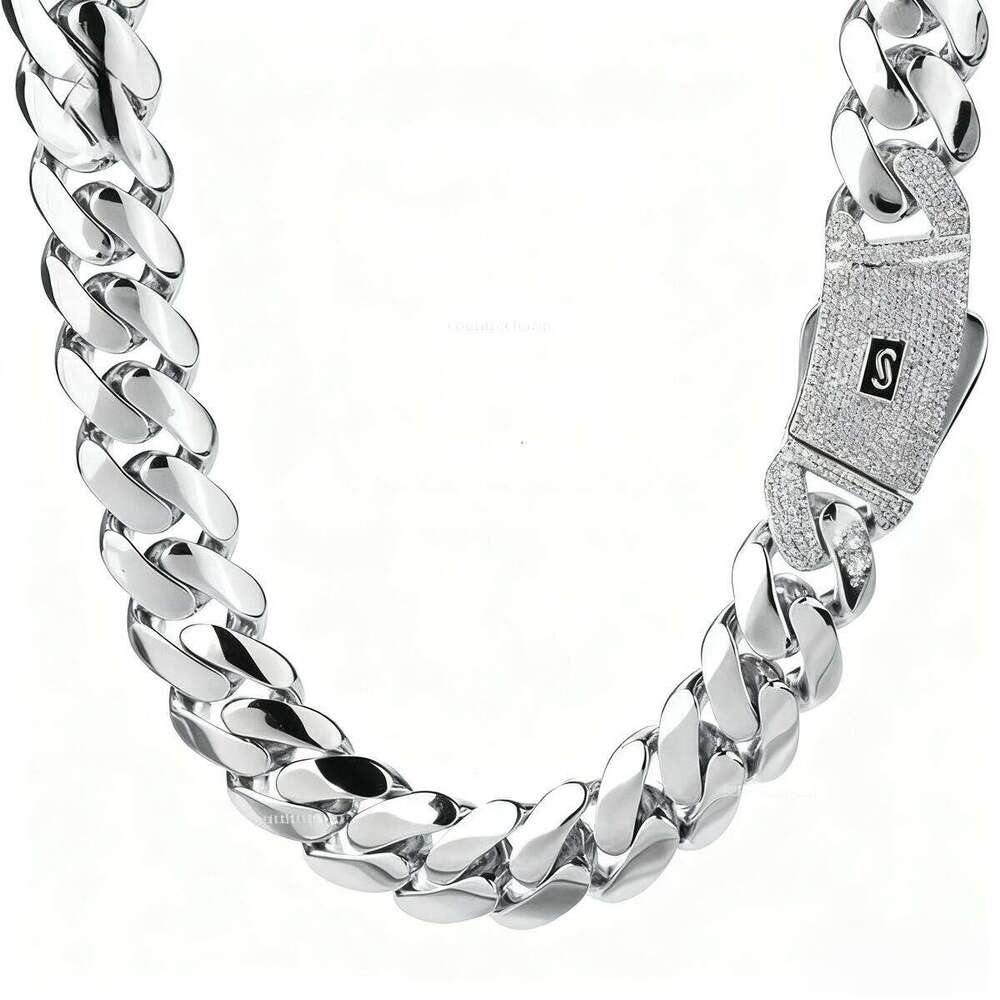 NUOYA High Quality 14K 18K Monaco Sier Link Necklace Iced Out VVS Moissanite Clasp Smooth Cuban Chain Jewelry Free of charge delivery