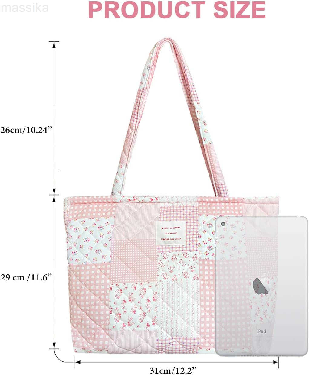 Small Floral Quilted Tote Bag with Zipper Closure for Women Girls M251017