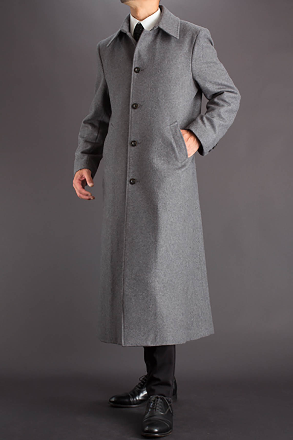 Autumn Grey Men's Woolen Coat Single Breasted Lapel WindBreaker Holmes Long OverCoat Custom made