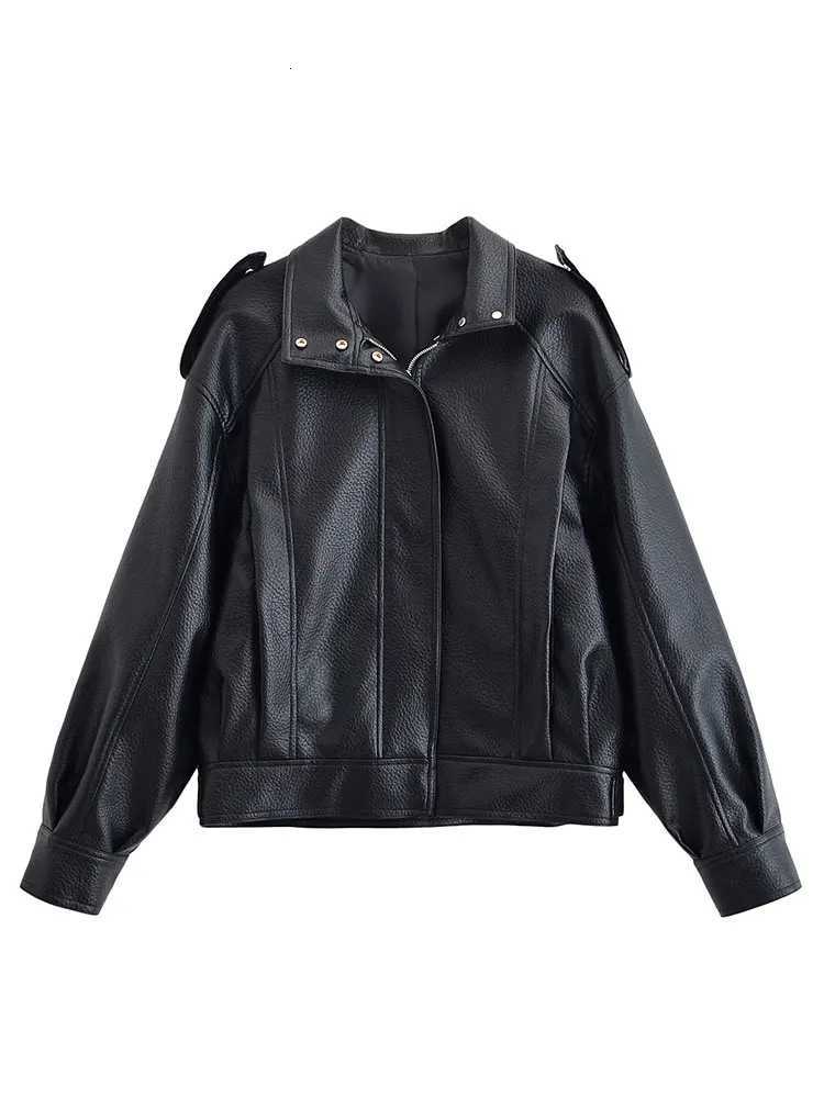 HH Women Fashion Pu Leather Jacket Vintage Solid Long Sleeve Zipper Overcoat Jackets Autumn Female Casual Street OuterwearT251017