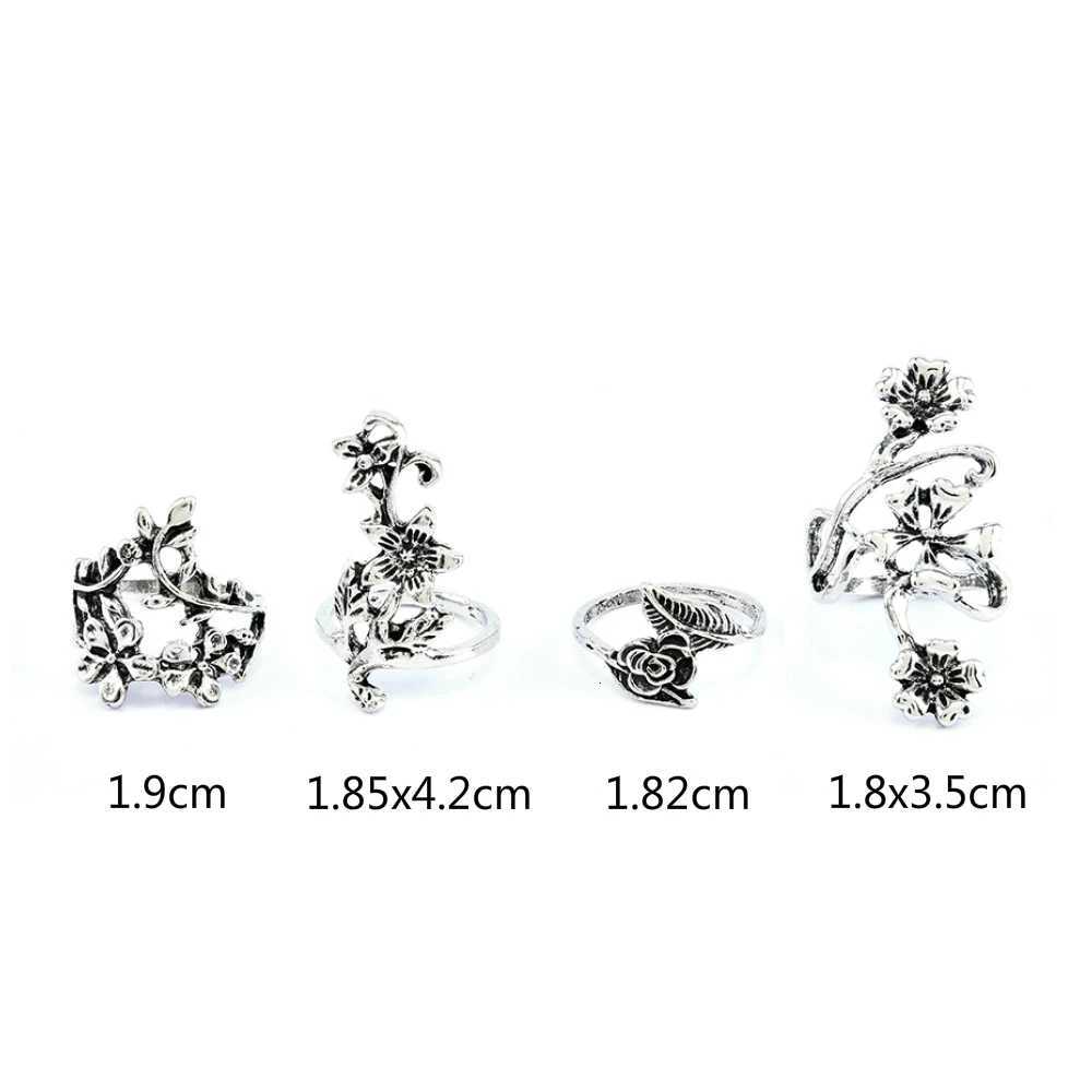 4PCSSet Forest Vine Leaf Flower Ring Vintage Punk Antique Carved Midi Finger Ring Women Bohemian Rings For Men Jewelry Gifts Z251017