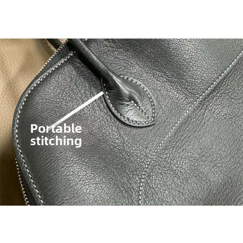 Light High-end Hand-ed Bowling Handbag, First-layer Cowhide Shell Bag, Large-capacity Commuter Versatile Bag