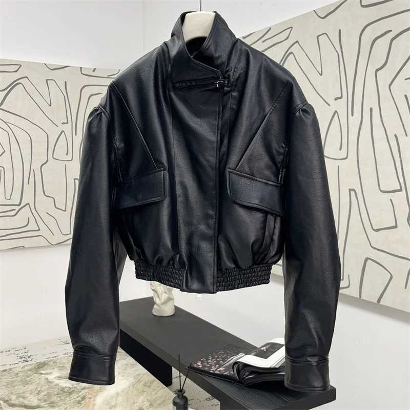 Sheepskin coat for women New asymmetrical slim fit womens jacket for autumn 2025 Artificial leather motorcycle womens coat y2kT251017