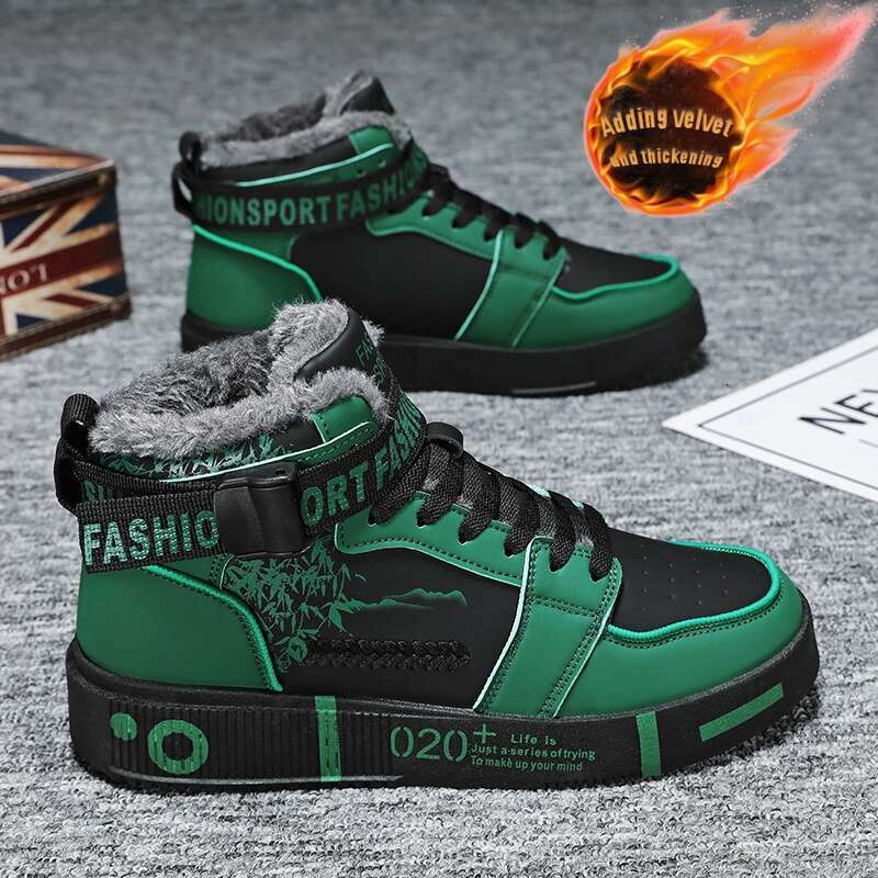 Men's Women's Thermal Insulated Platform High-Top Sneakers Thick Warmth, Lace-Up Ankle Cushioned Insole Arch Support, Durable Rubber Sole, G