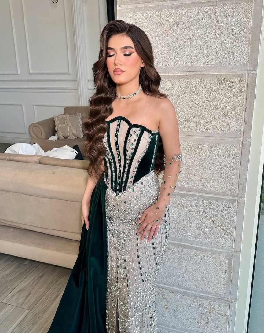 Gorgeous Prom Dresses Mermaid Strapless Crystals Backless Evening Gowns Party Dresses Custom Made Vestidos de noche