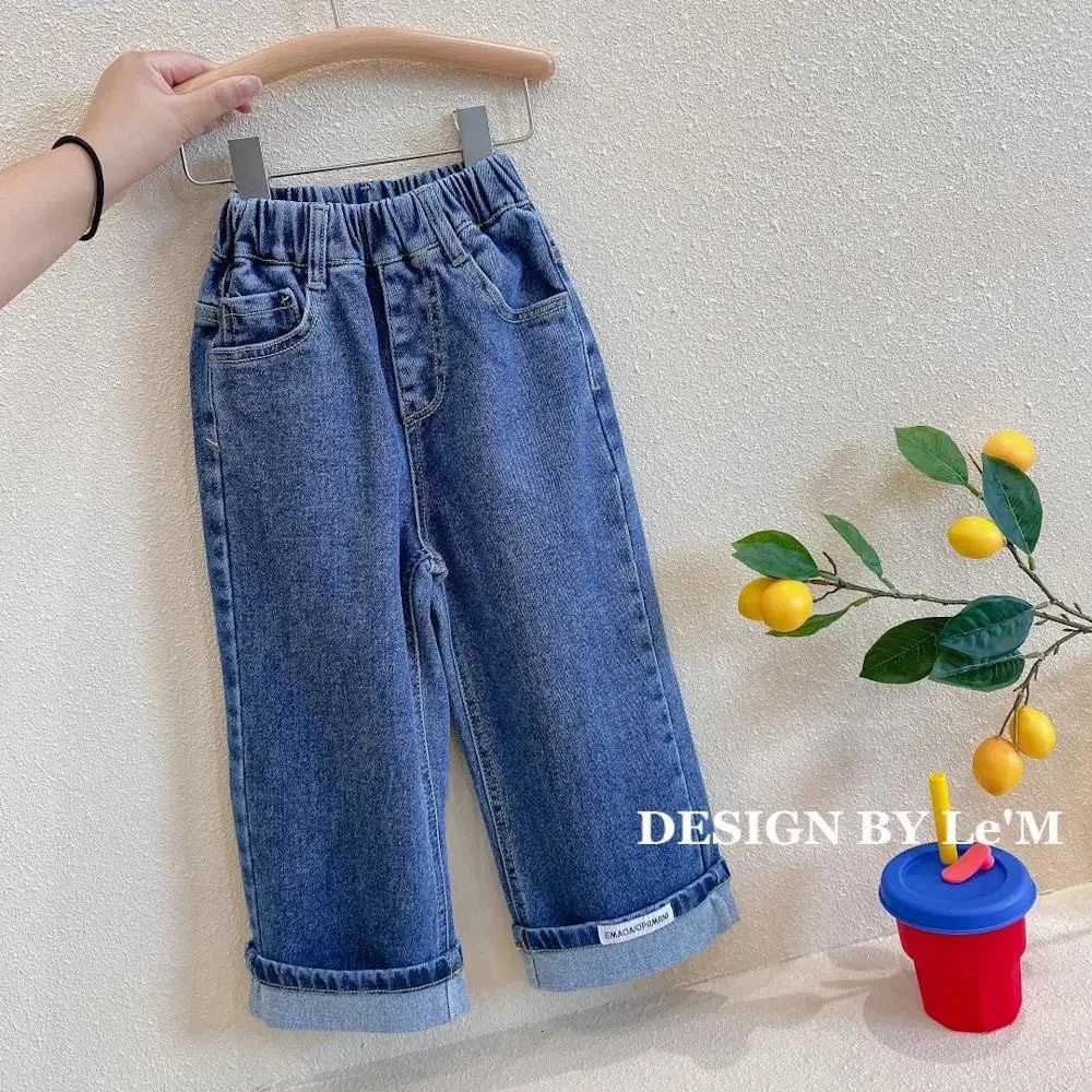 Kids Baby Girls Pants Autumn Solid Color Toddler Girls Denim Pants Elastic Waist Casual Pocket 16y Girls Straightleg JeansT251017