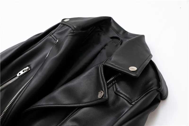 ZVRI Spring and Autumn 2023 New faux leather PU jacket with belt womens lapel motorcycle jacket black zip biker jacketT251017