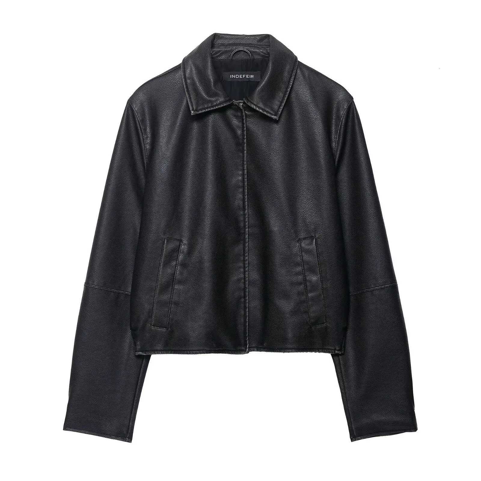 Leather Jackets Womens Black Faux Coat Outwear Solid Long Sleeve Tops 2025 Cropped Tops With Zipper Pu Jackets Woman Coat TopsT251017