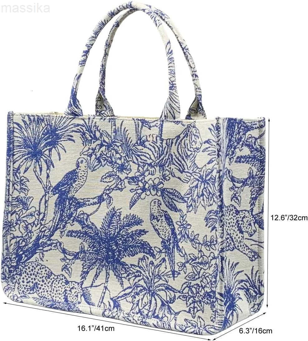 Luxury Large Tote Bag Retro Embroidery Jacquard Handbag Cotton Linen Bags for Women M251017