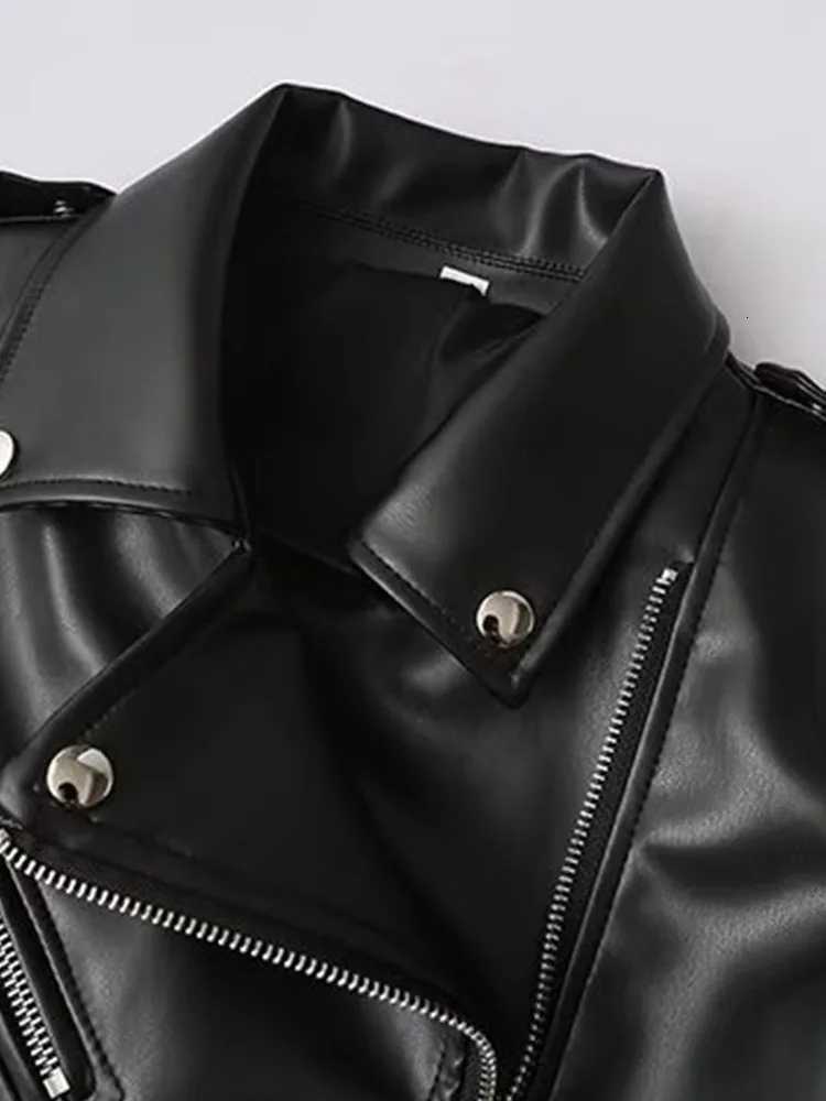 DiYiG WOMAN 2024 Autumn New Fashion Lazy Style with Belt Imitation Leather Biker Top Chic Lapel Zipper Jacket Outerwear MujerT251017