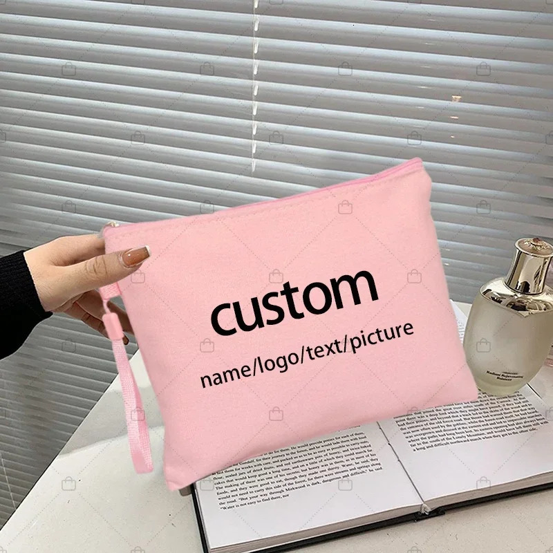 Personalized Customized NameTextPicture Canvas Bags Toilet Kit TeacherBirthday Gift Cosmetic Bag Mini Makeup Pouch251011