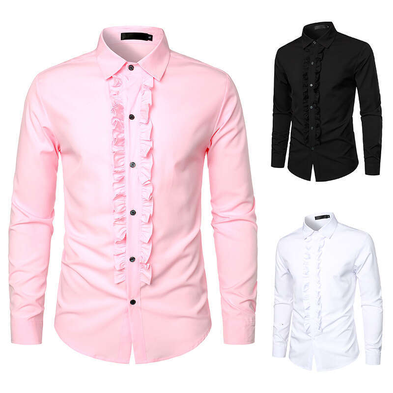Autumn Winter New Solid Color European Size Men's Wedding Formal Long Sleeve Shirt Performance Costume B5