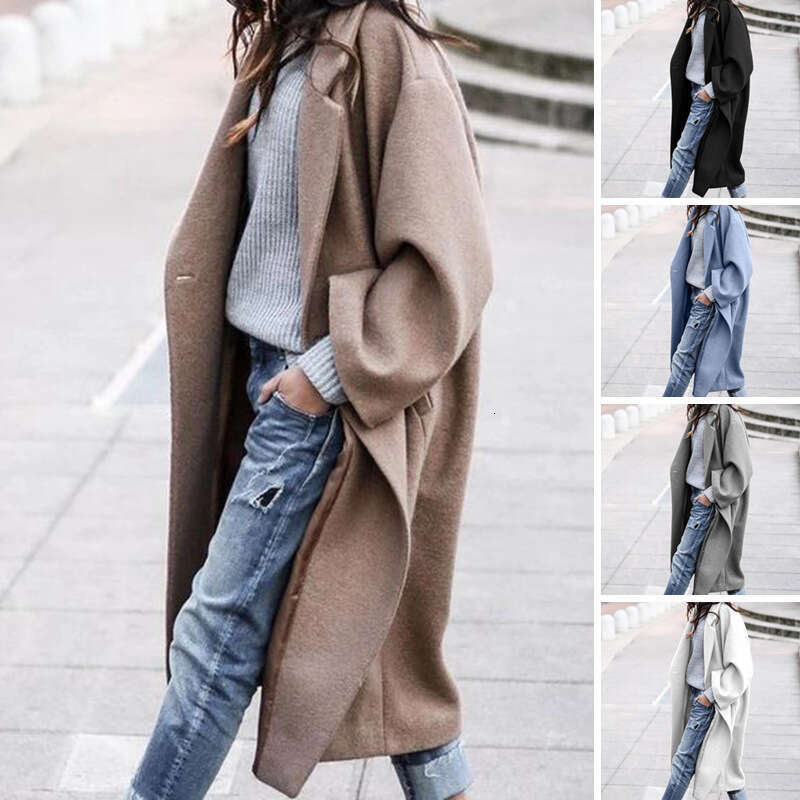 New Women's Coat Fashion Solid Color Long Elegant Warm Woolen Jacket For Women B5