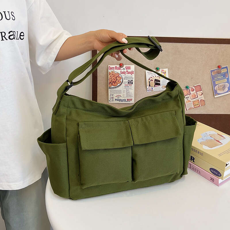 Workwear Style Single Shoulder Crossbody for Men and Women, Ins Canvas Student Class Bag, Street Large Capacity Literary Casual Bag