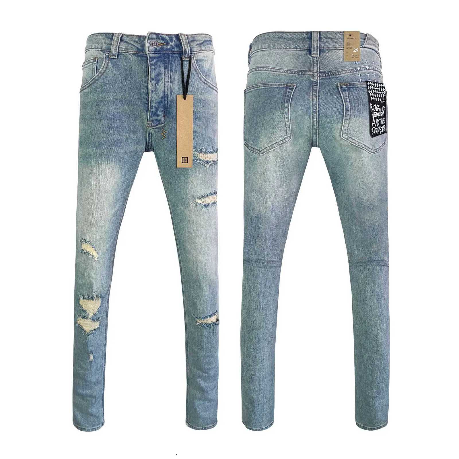 Cross Jeans 1 Women Men High Street Paint Hole Trend Low Rise Skinny Pants Pleated Ripped Letter Jeans Y251105