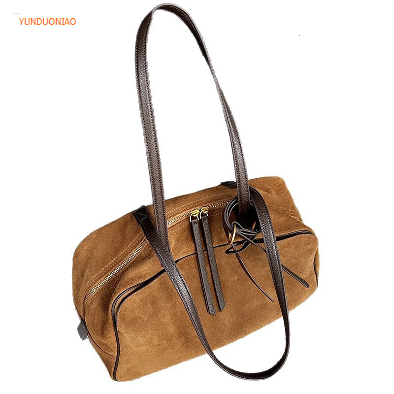 Matte texture cowhide bowling bag genuine leather new commuter women's bag autumn and winter new designer bag single shoulder armpit bag luxury b