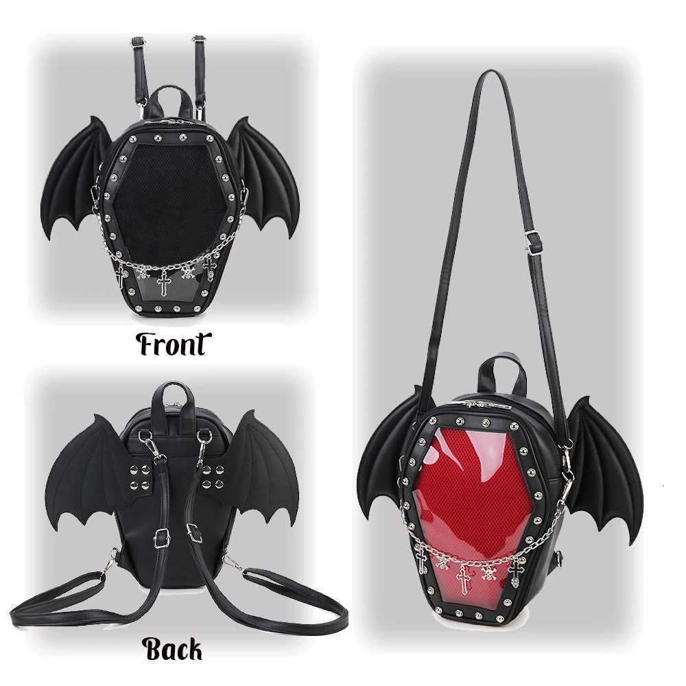 Bat Wings Ita Backpack Enamel Pin Display Shoulder Bag Goth Pin Collector Female Small Clear School Bag Punk Ita Purse Bag Z251017