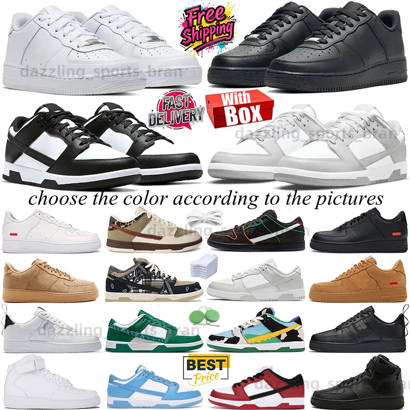 One 1 Free Shipping With Box Designer Causal Shoes Running Shoes Triple White Supreme Black Wheat Pandasneaker Mens Womens Outdoor Walking Sports Platform Trainers