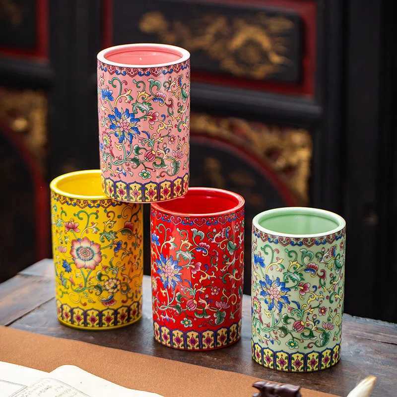 Storage box creative stationery round student desktop Ceramic Vase Decoration Chinese style multifunctional office brush holder C251017