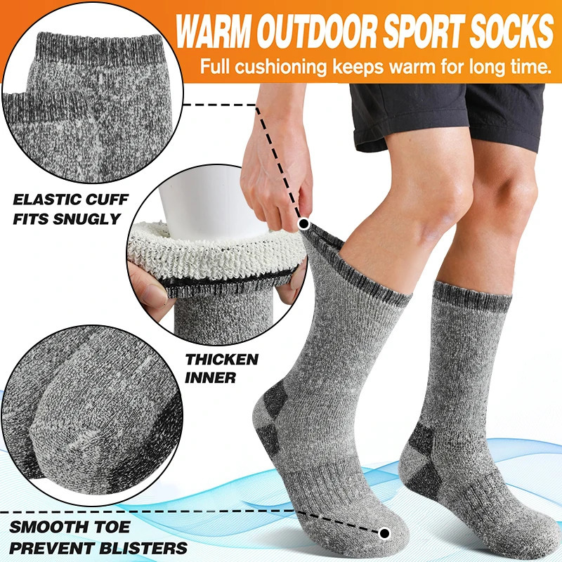 3Pairs Winter Men Socks Super Thick Thermal Mid Calf Socks Warm Wool Skiing Sports Socks 251017