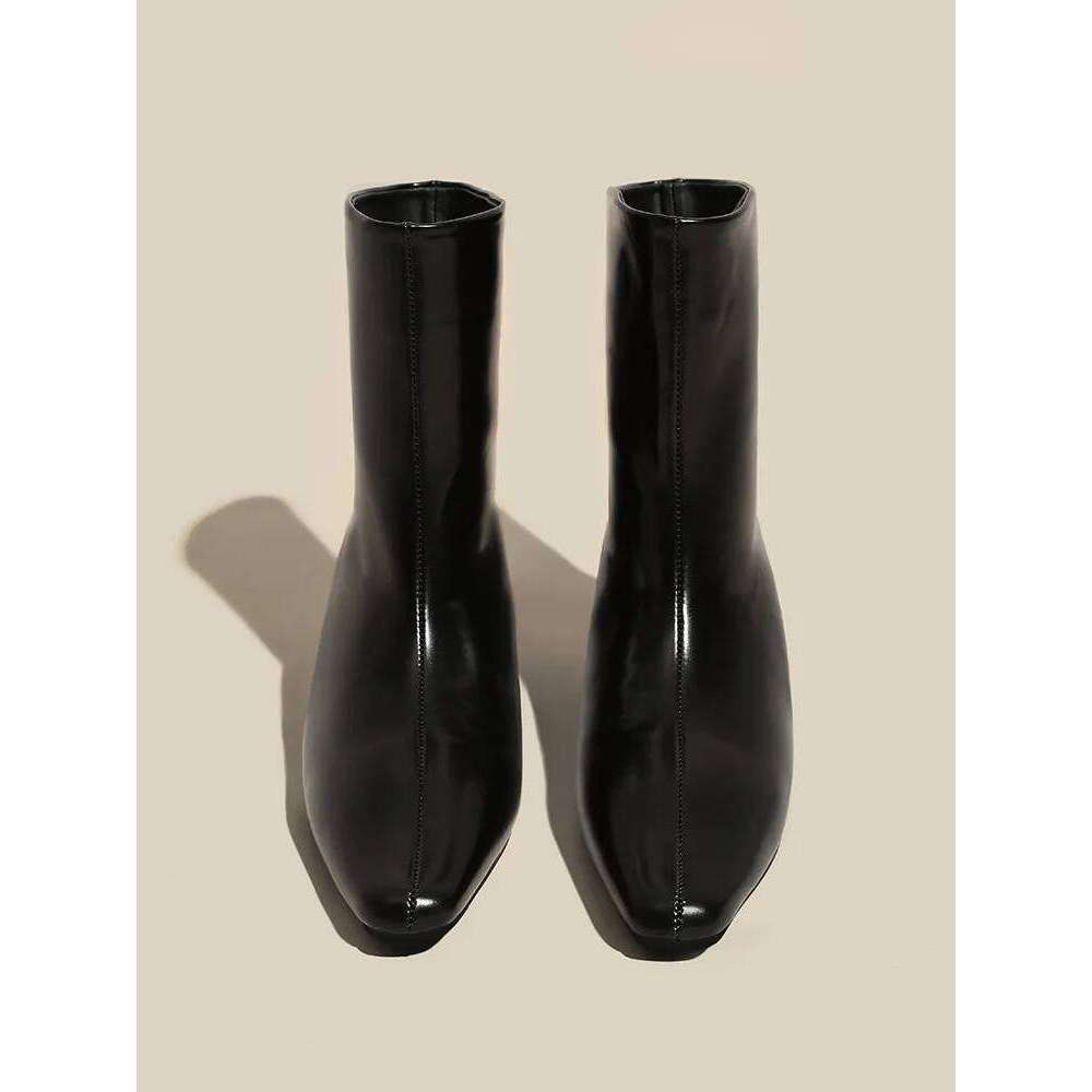 Ankle For Women 2025 Autumn Winter Point Toe PU Leather Boots Elegant Thin Low Heel Shoes Botas Botines Para Mujeres