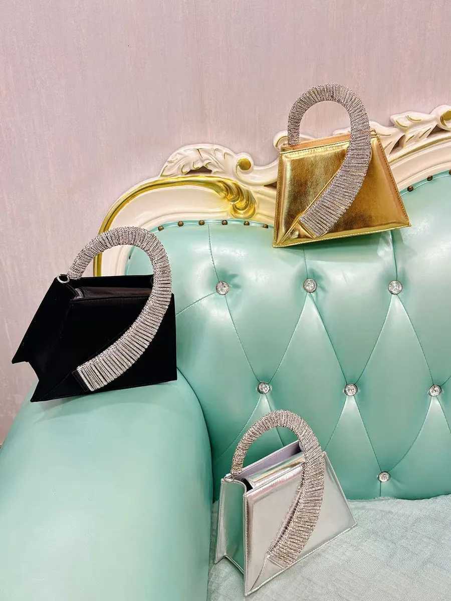 Luxury Satin Square Bag Wedding Party Clutch Purse Glitter Shiny Diamonds Handle Evening Bag Crossbody Bag Women Fashion Handbag Z251017