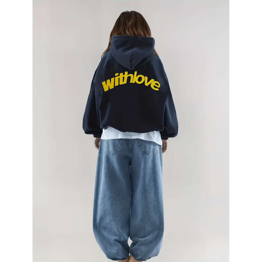 Elegant Hoodie Blue Pullover Sweatshirt With Hood, Long Sleeve Casual Outerwear For Everyday & Formal Events, All-Season Comfort Fit Women's Swea