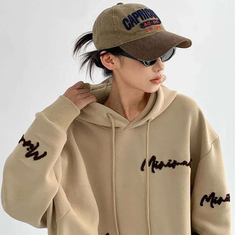 Zekye Hooded Tops Embroidered Vintage Korean Clothing Y2k Coat Grey Woman Sweatshirts Hoodies hoodies women