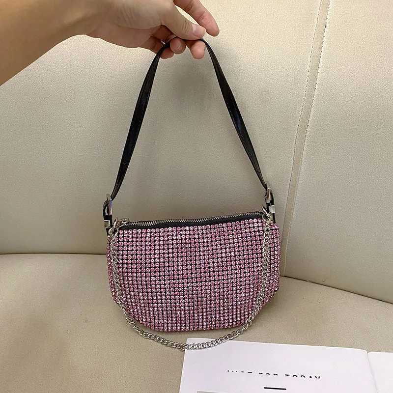 Rhinestone armpit bag semiround bag one shoulder hand carry personalized chain moon bag Z251017