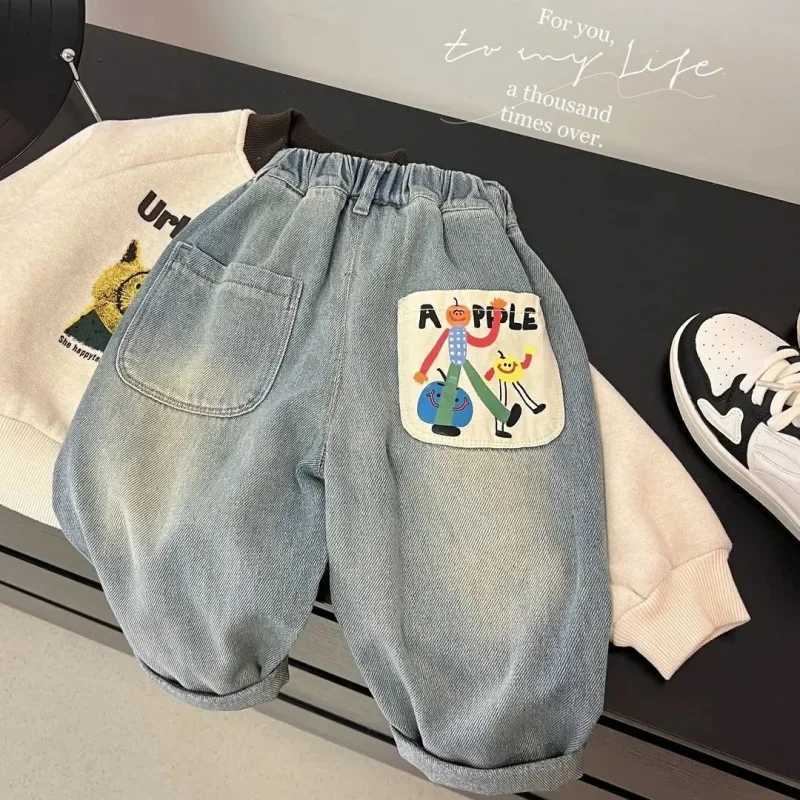 Autumn Kids Jeans Heart Print Denim Pants Soft Comfortable Casual Trousers for Stylish OuterwearT251017