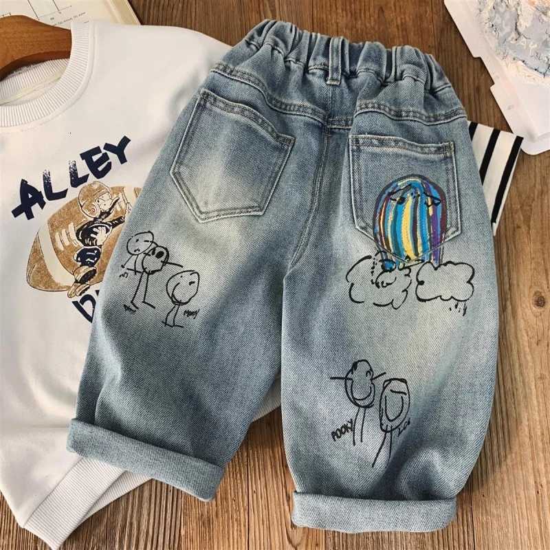 Childrens Jeans Trousers Spring and Autumn Pants Boys Stretch Pant 2025 New Boys Baby Loose Print Feet PantsT251017