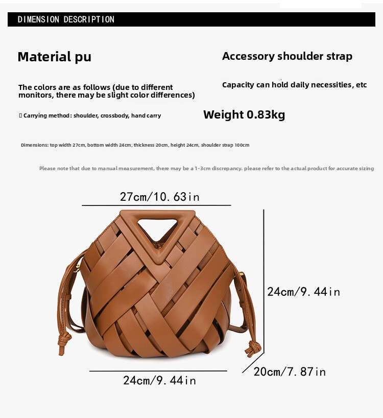 Basket Triangle Magnetic Buckle Woven Hollow Women's Handbag Tote Single Shoulder Crossbody Bucket Bag Best Seller New Style