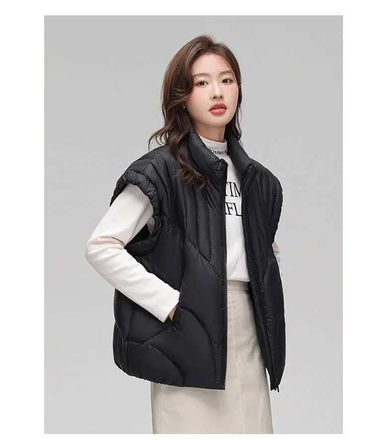 Women NEW Fashion Wide Loose Winter Waistcoat 90 White Duck Down Sleeveless Coat Spring Autumn Black Thick Vest W251016