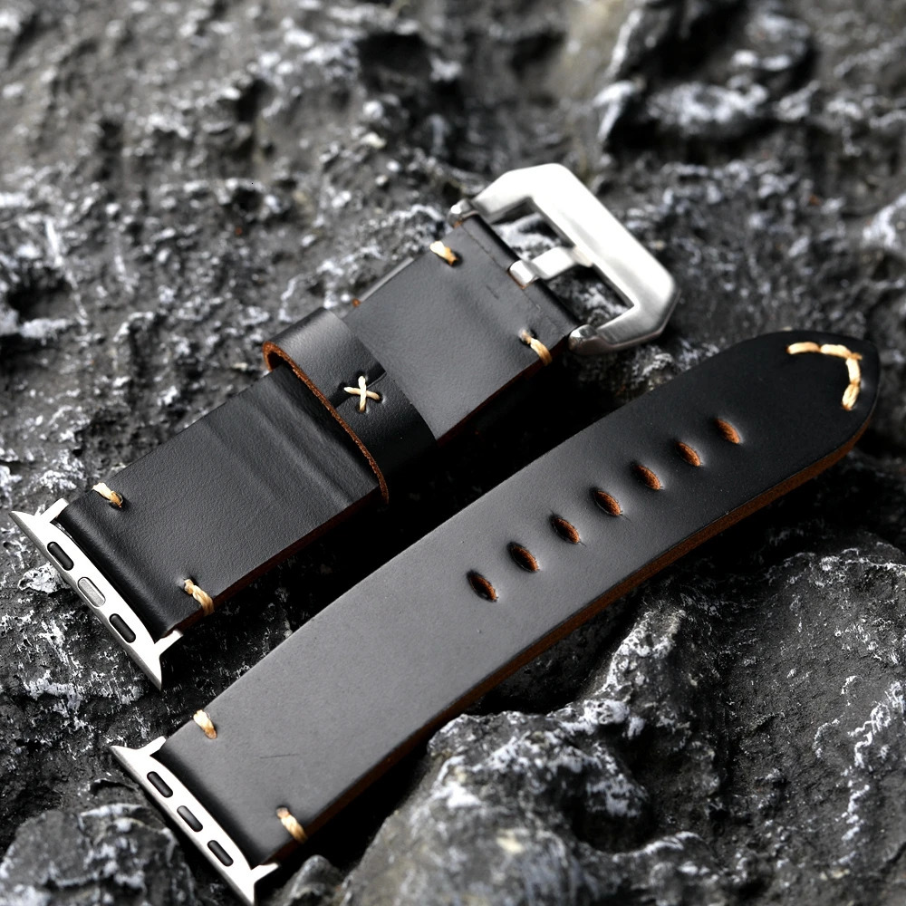 Handmade Black Genuine Leather Watchband For Iwatch Watch Ultra 2 S9 S8 49mm 45mm Tough Guy Leather Thickened 251016