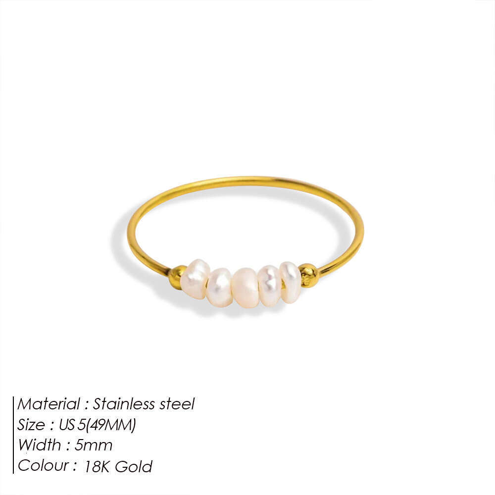 St.delan Elegant Natural Freshwater Pearl Thin Hoop Ring Gold Plated Two-tone Autumn Winter ddmypluto