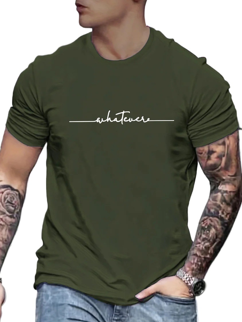 European & American Oversized Men's Fun Printed Casual Text & Letter Cotton Crew Neck T-Shirt - TT7309