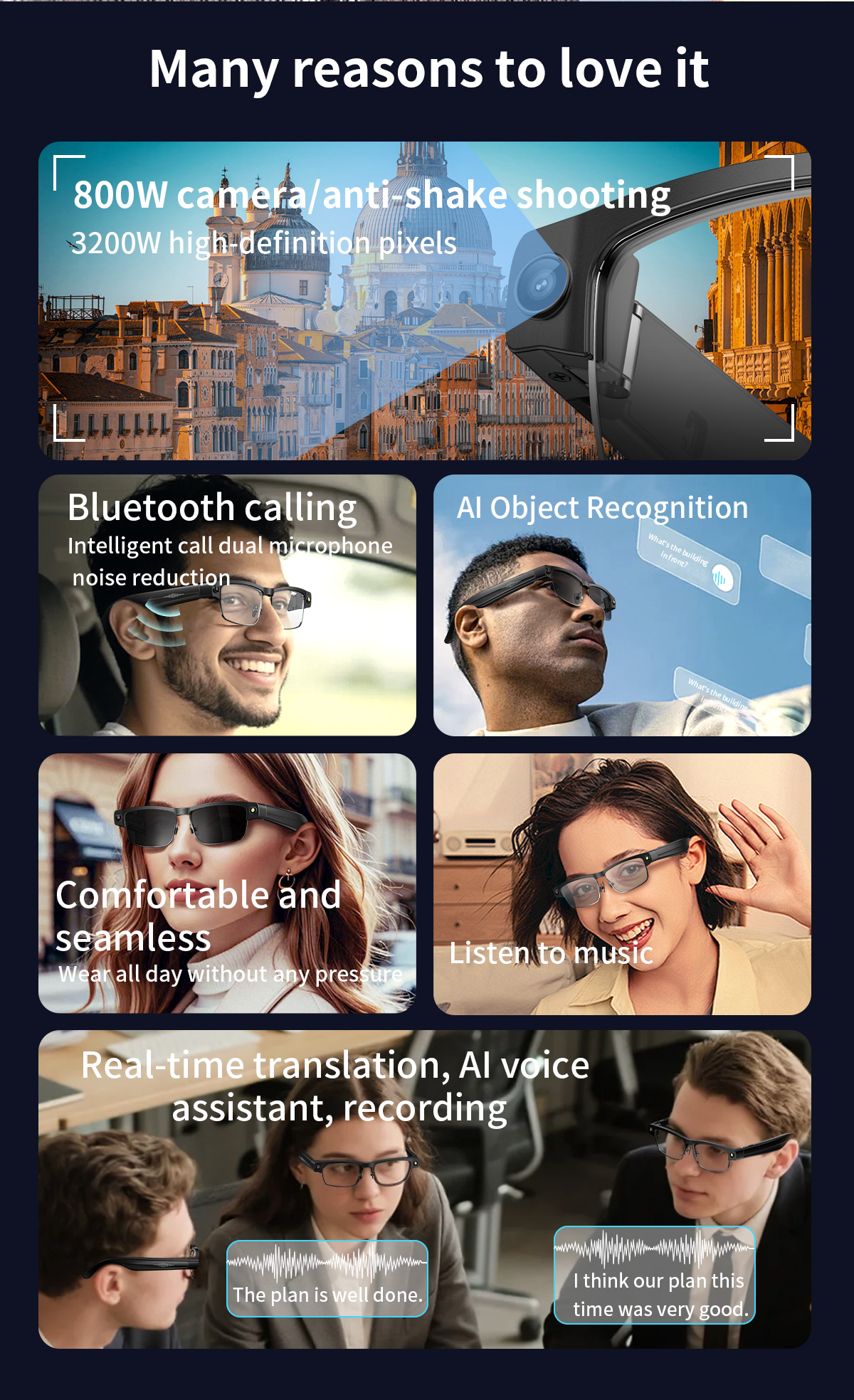 AI smart photo-taking glasses Smart Artificial Intelligence Glasses with Advanced Features Bluetooth calls, listen to music anytime L802 Z260306