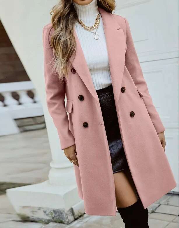 Trade Autumn Winter Women's Elegant Double-Breasted Wool Coat B5
